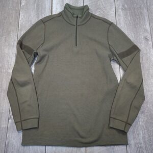 Eddie Bauer Quarter Zip Sweater Mens LT Green Cotton Wool Blend Pullover 946007